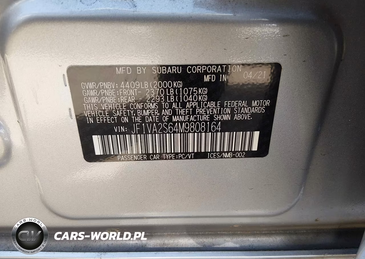 2021 Subaru Wrx Sti VIN:JF1VA2S64M9808164 - 9