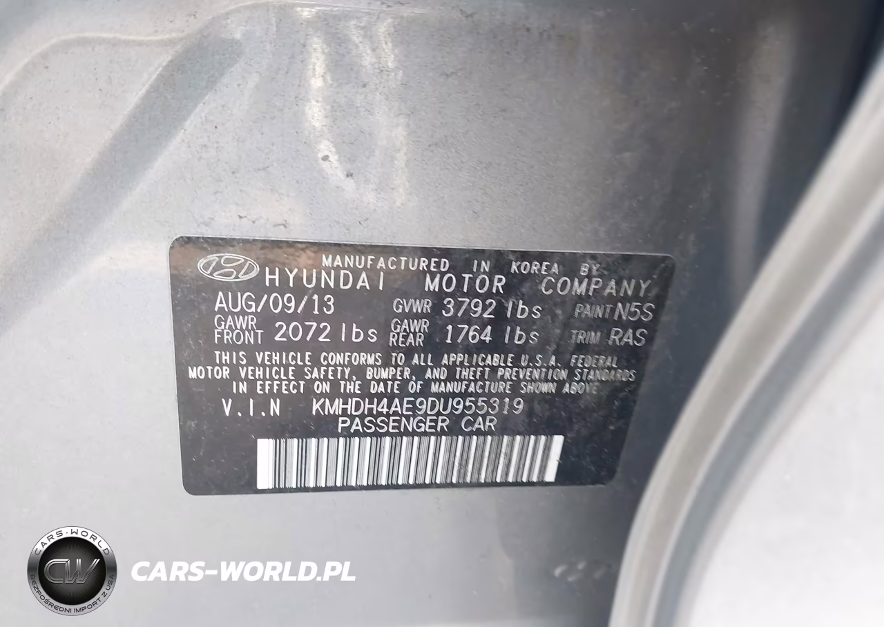 2013 Hyundai Elantra Gls VIN:KMHDH4AE9DU955319 - 9