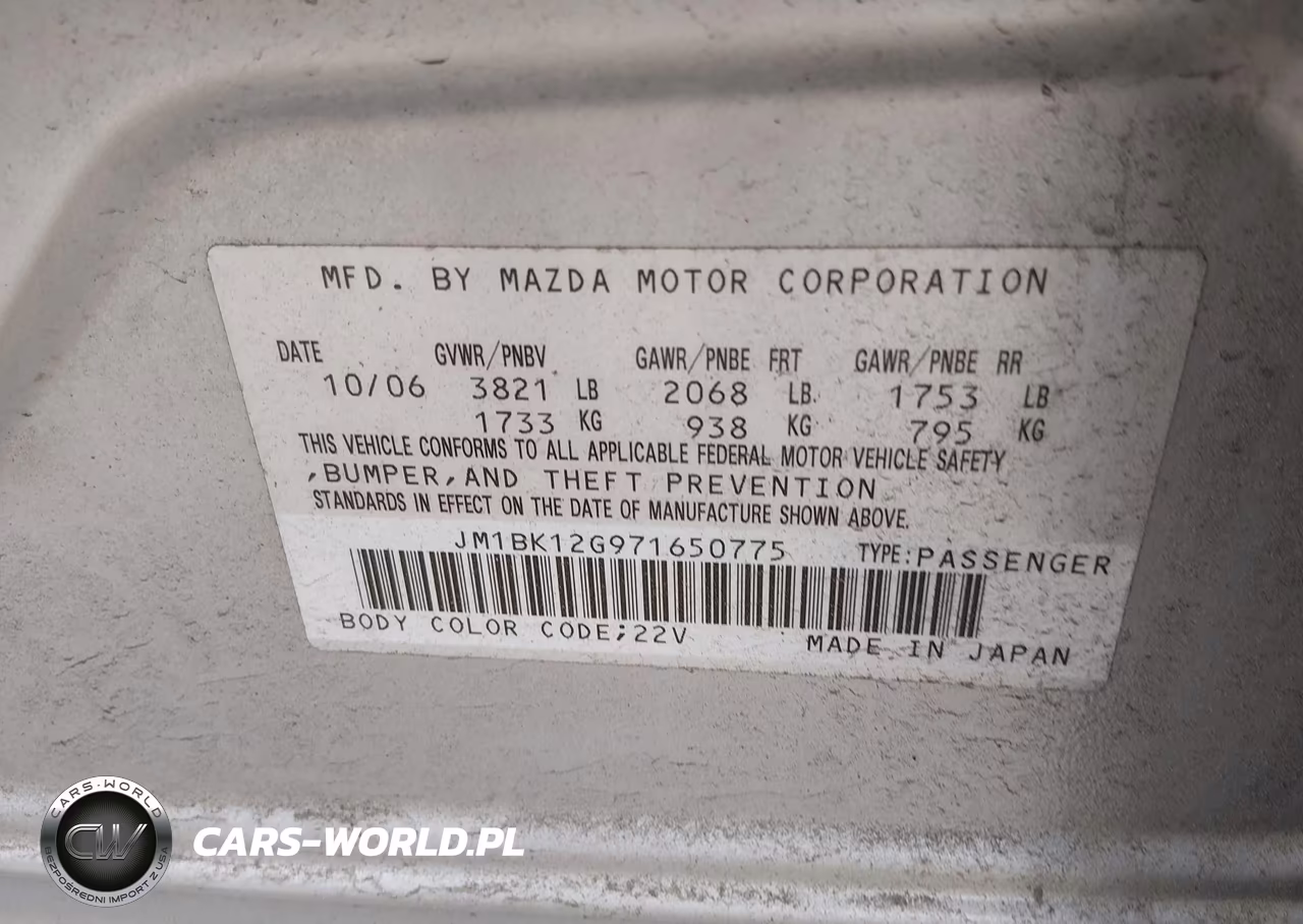 2007 Mazda Mazda3 I VIN:JM1BK12G971650775 - 9