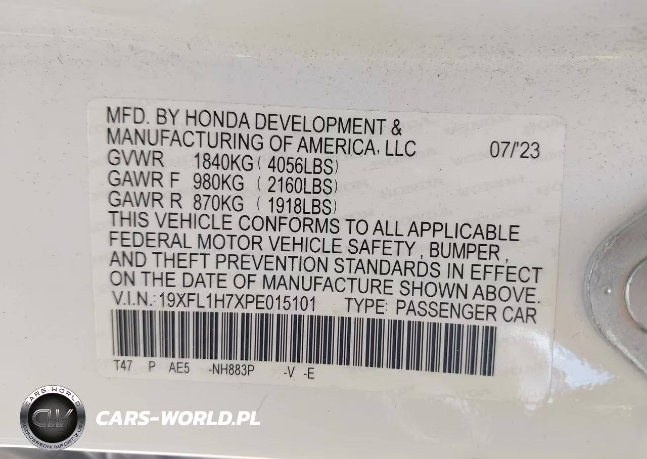 2023 Honda Civic Ex-L-Ex-L W-O Bsi VIN:19XFL1H7XPE015101 - 9