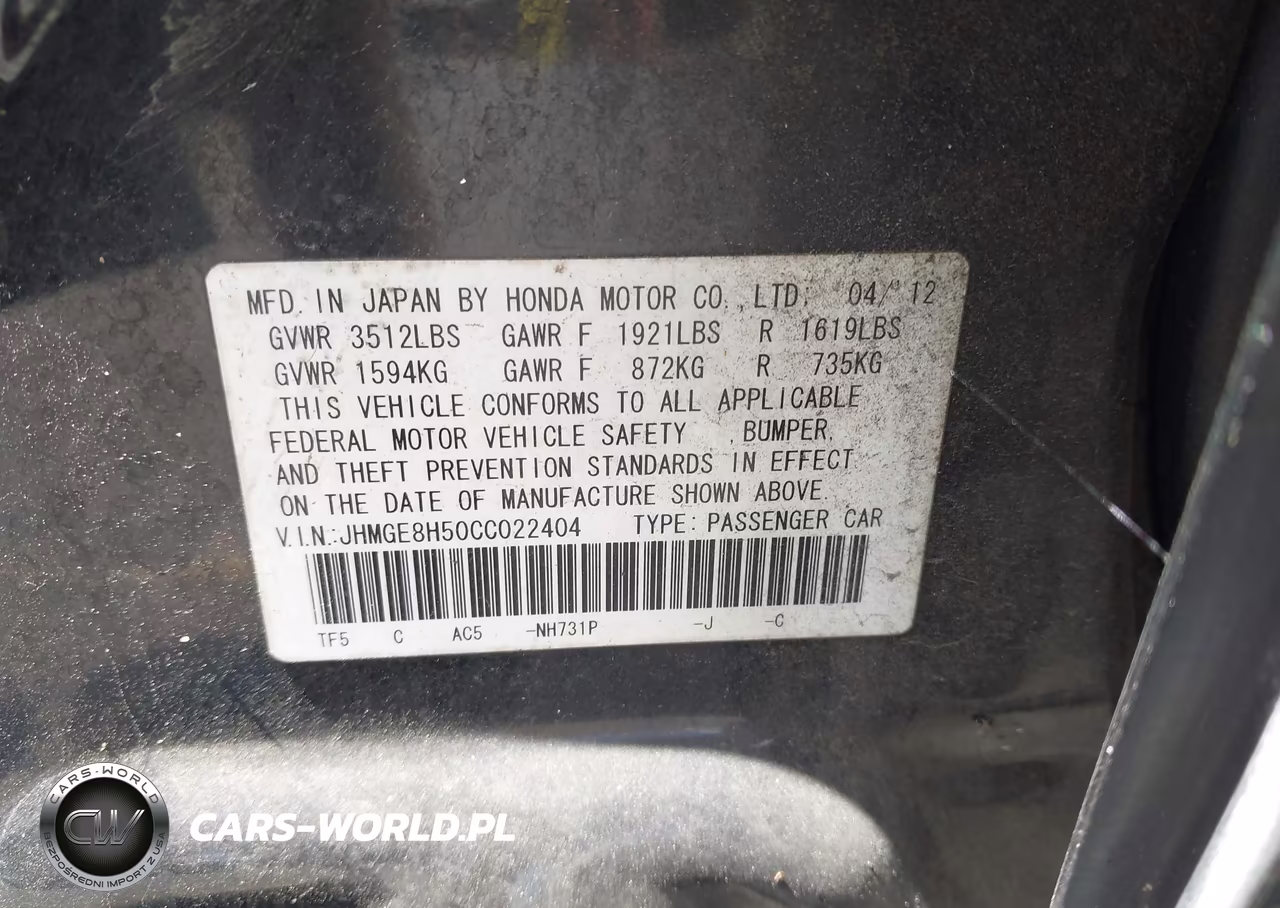 2012 Honda Fit Sport VIN:JHMGE8H50CC022404 - 9