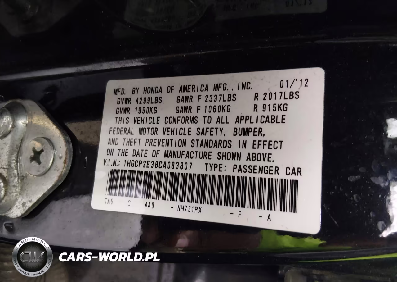 2012 Honda Accord 2.4 Lx VIN:1HGCP2E38CA063807 - 9