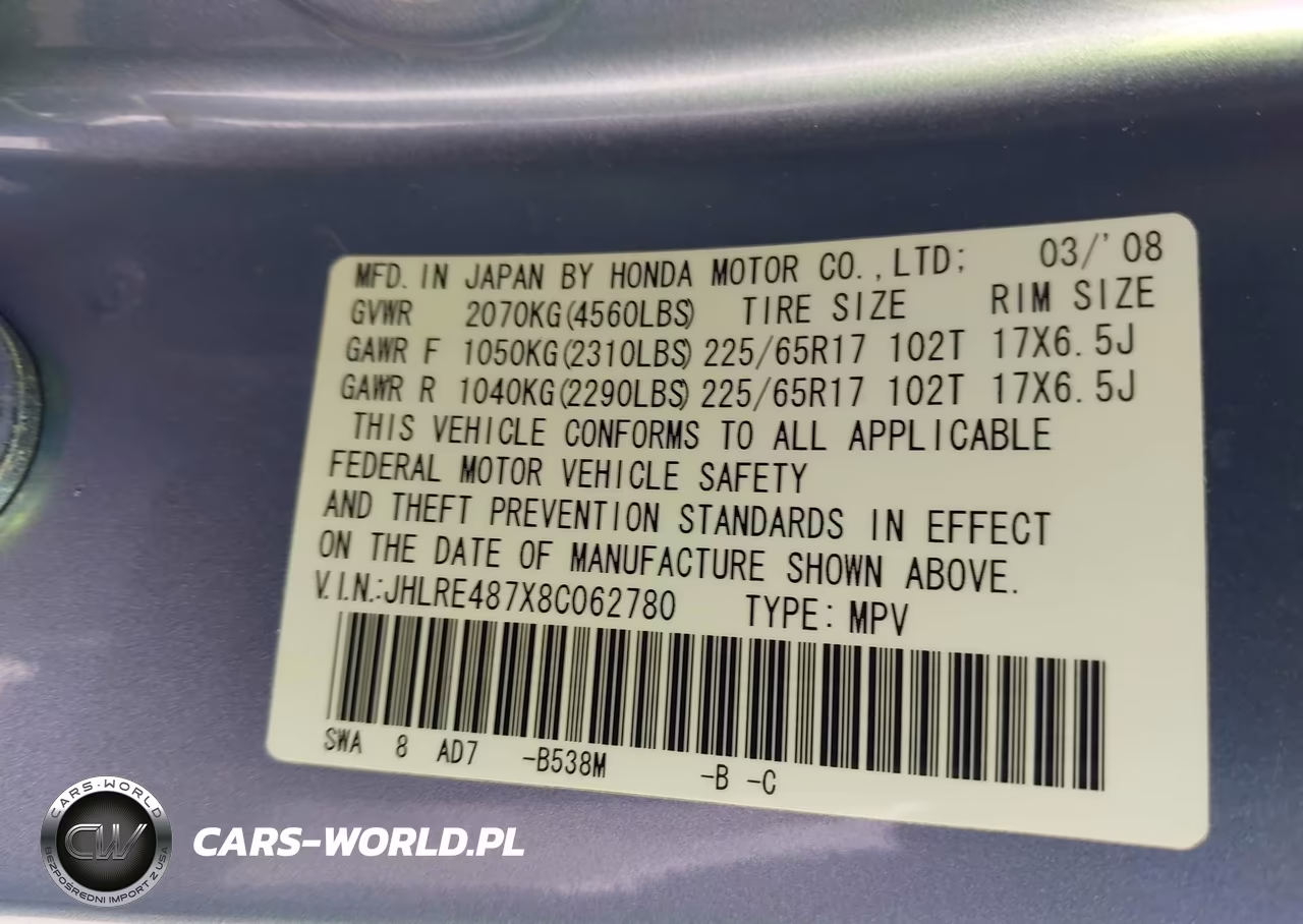 2008 Honda Cr-V Ex-L VIN:JHLRE487X8C062780 - 9