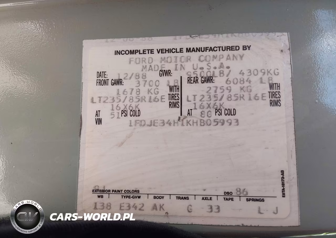 1989 Ford Econoline E350 Van VIN:1FDJE34H1KHB05993 - 9