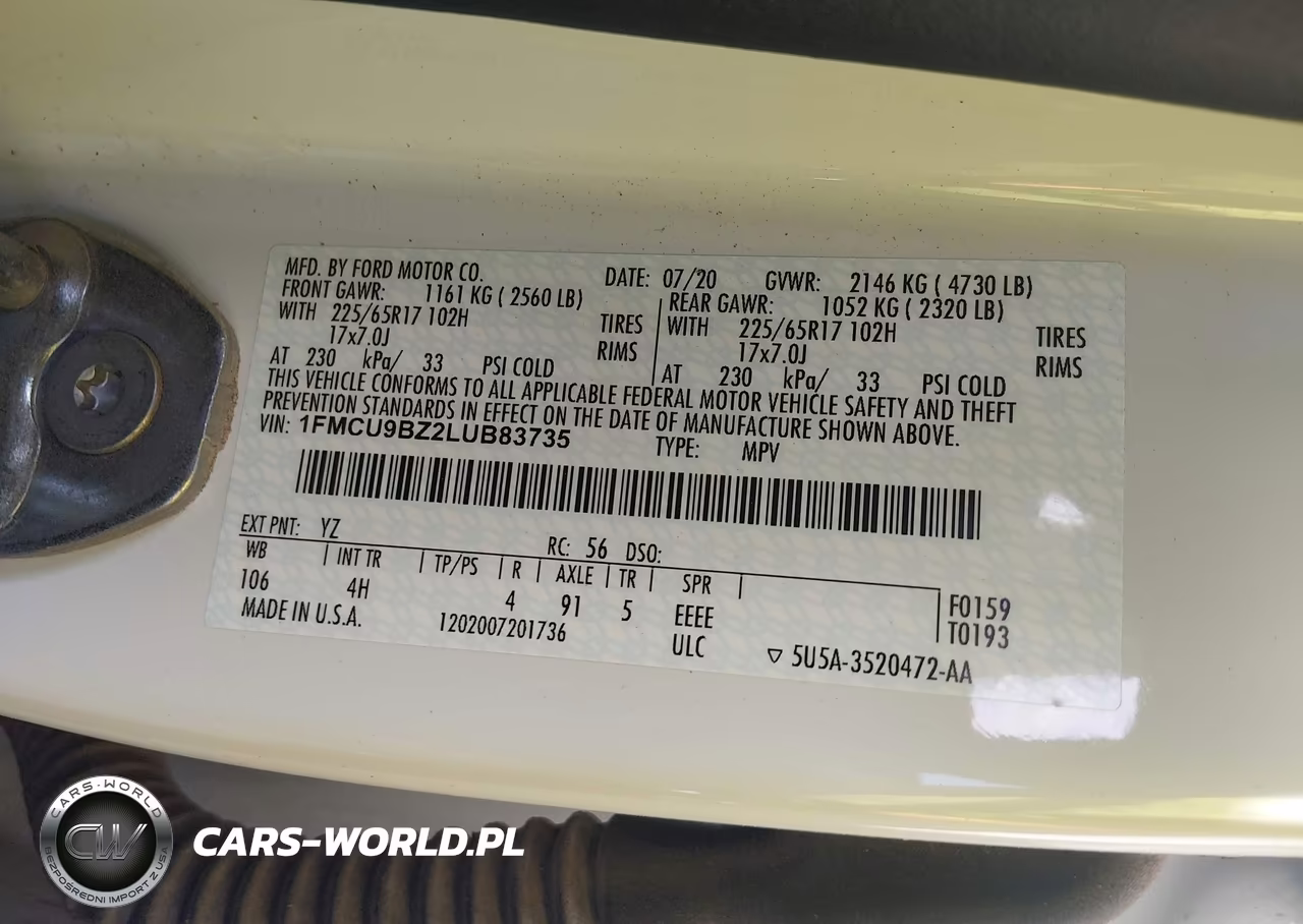 2020 Ford Escape Se Sport VIN:1FMCU9BZ2LUB83735 - 9