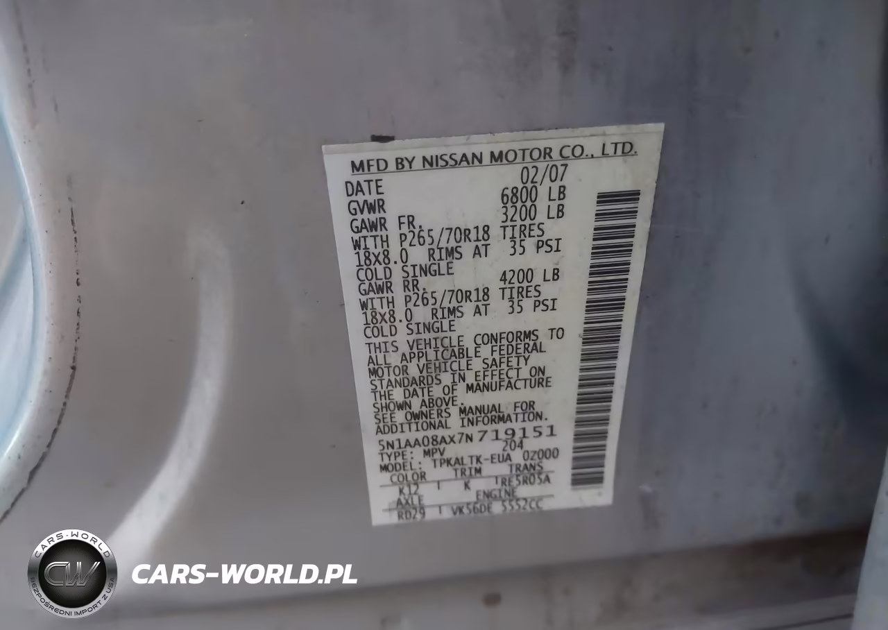2007 Nissan Armada Se VIN:5N1AA08AX7N719151 - 9