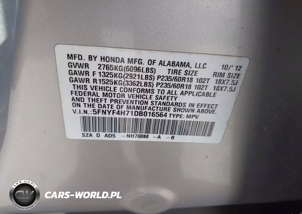 2013 Honda Pilot Ex-L VIN:5FNYF4H71DB016564 - 9