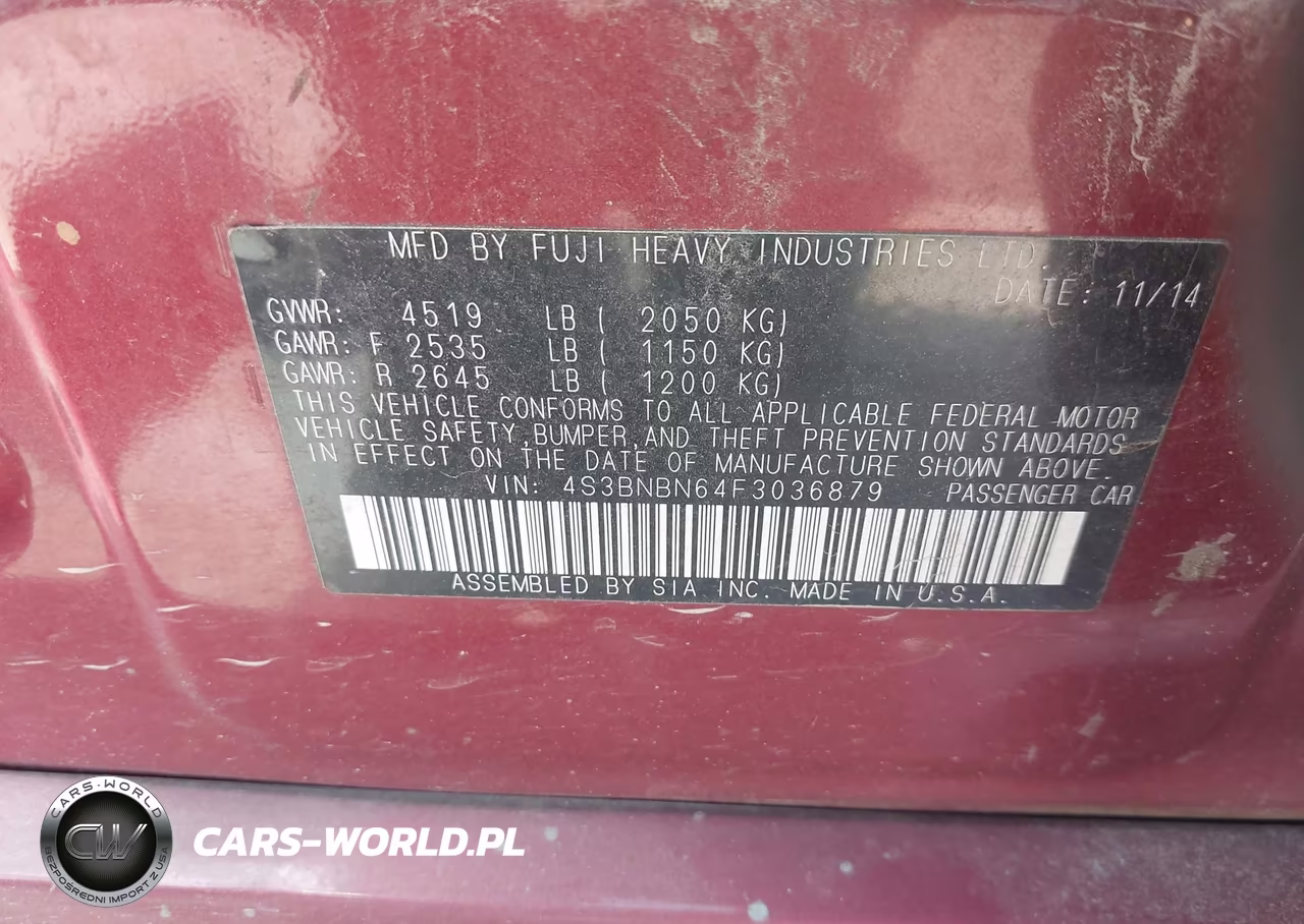 2015 Subaru Legacy 2.5I Limited VIN:4S3BNBN64F3036879 - 9