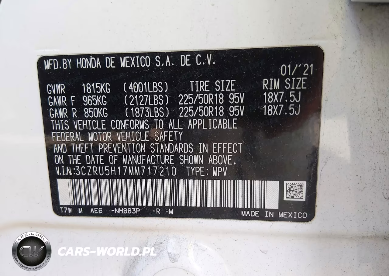2021 Honda Hr-V 2Wd Sport VIN:3CZRU5H17MM717210 - 9