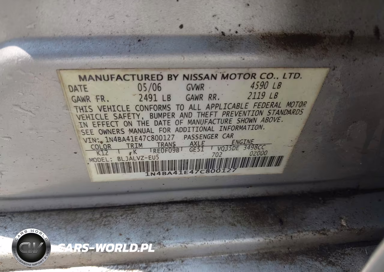 2007 Nissan Maxima 3.5 Se VIN:1N4BA41E47C800127 - 9