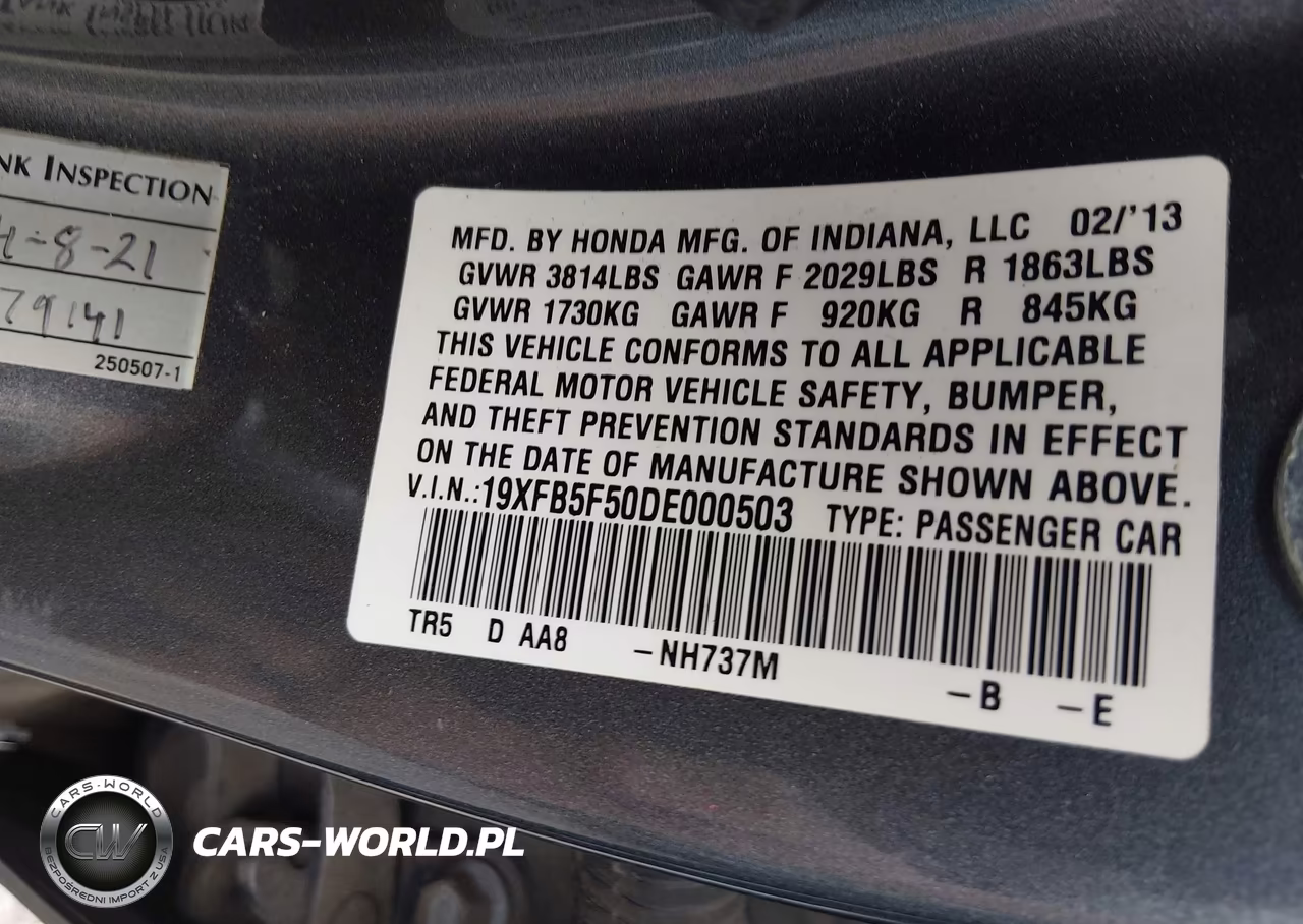 2013 Honda Civic Natural Gas VIN:19XFB5F50DE000503 - 9