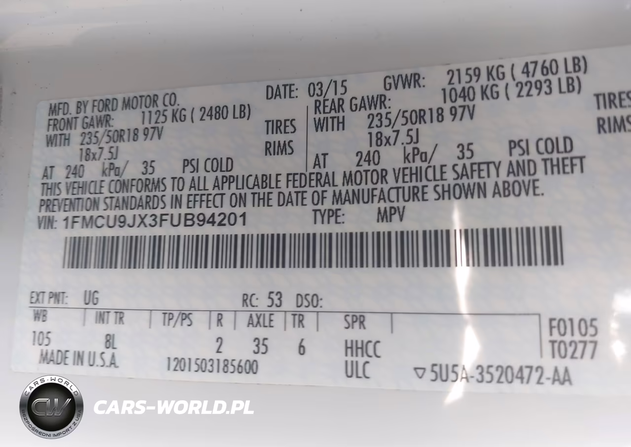 2015 Ford Escape Titanium VIN:1FMCU9JX3FUB94201 - 9