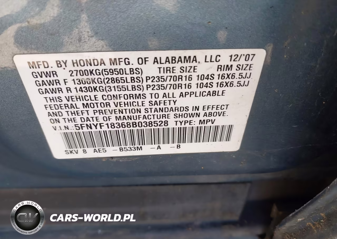 2008 Honda Pilot Se VIN:5FNYF18368B038528 - 9