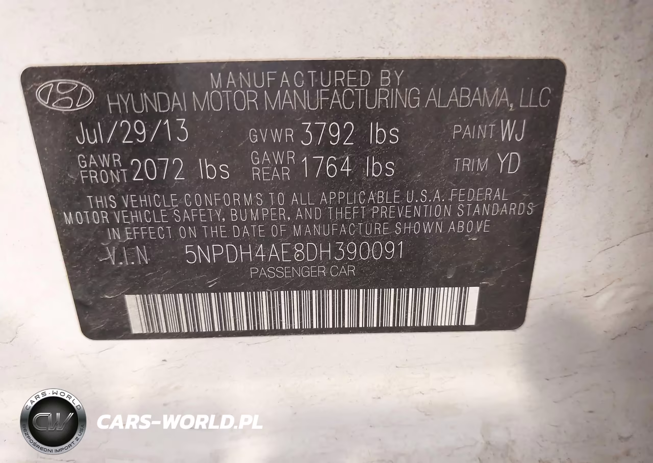 2013 Hyundai Elantra Gls VIN:5NPDH4AE8DH390091 - 9