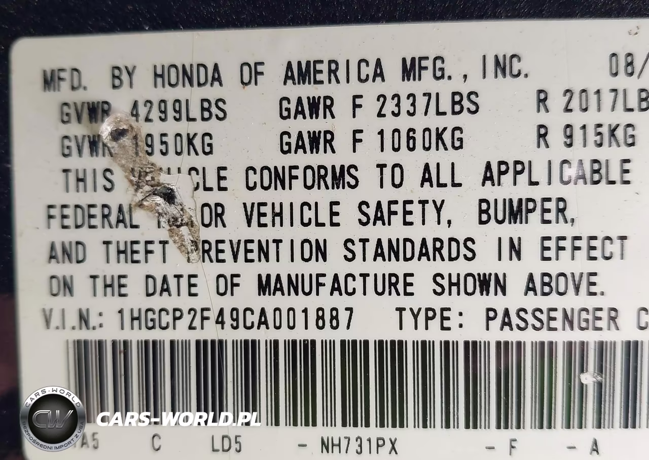 2012 Honda Accord 2.4 Lx-P VIN:1HGCP2F49CA001887 - 9