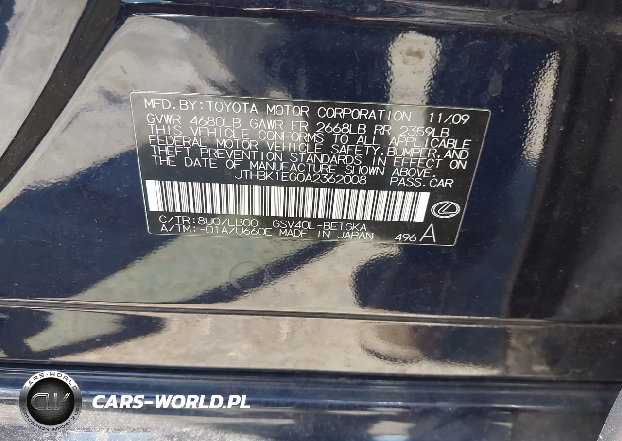 2010 Lexus Es 350 VIN:JTHBK1EG0A2362008 - 9