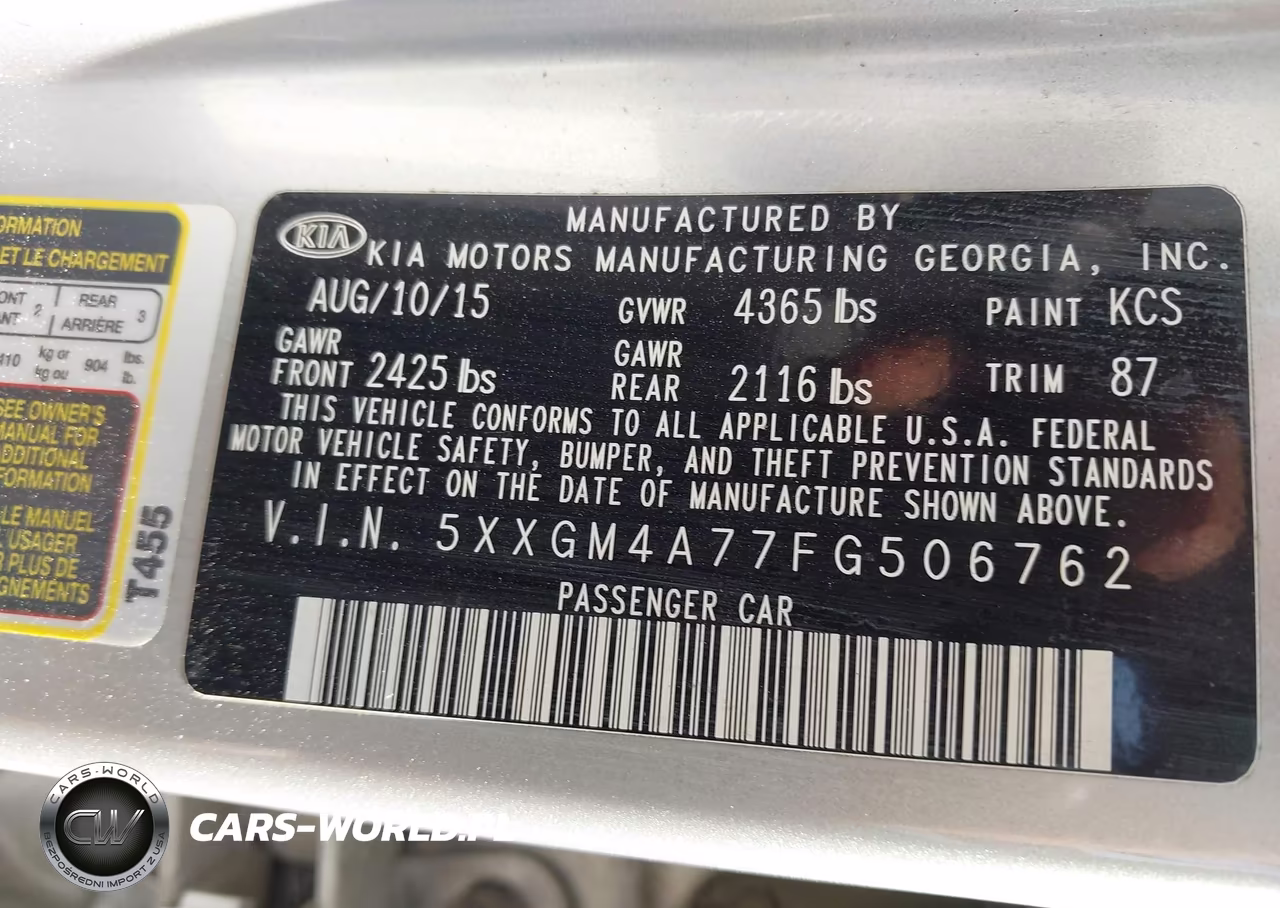 2015 Kia Optima Lx VIN:5XXGM4A77FG506762 - 9