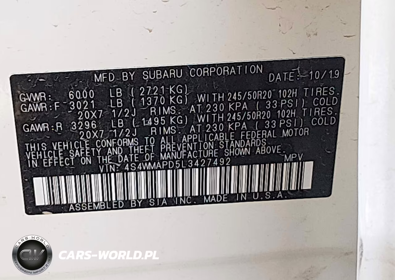 2020 Subaru Ascent Limited VIN:4S4WMAPD5L3427492 - 9