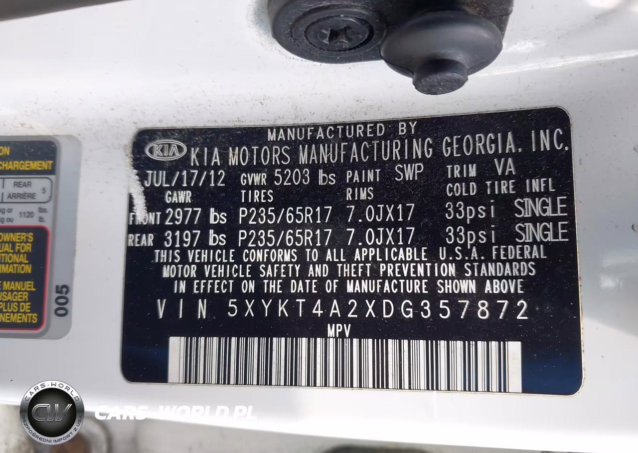 2013 Kia Sorento Lx V6 VIN:5XYKT4A2XDG357872 - 9