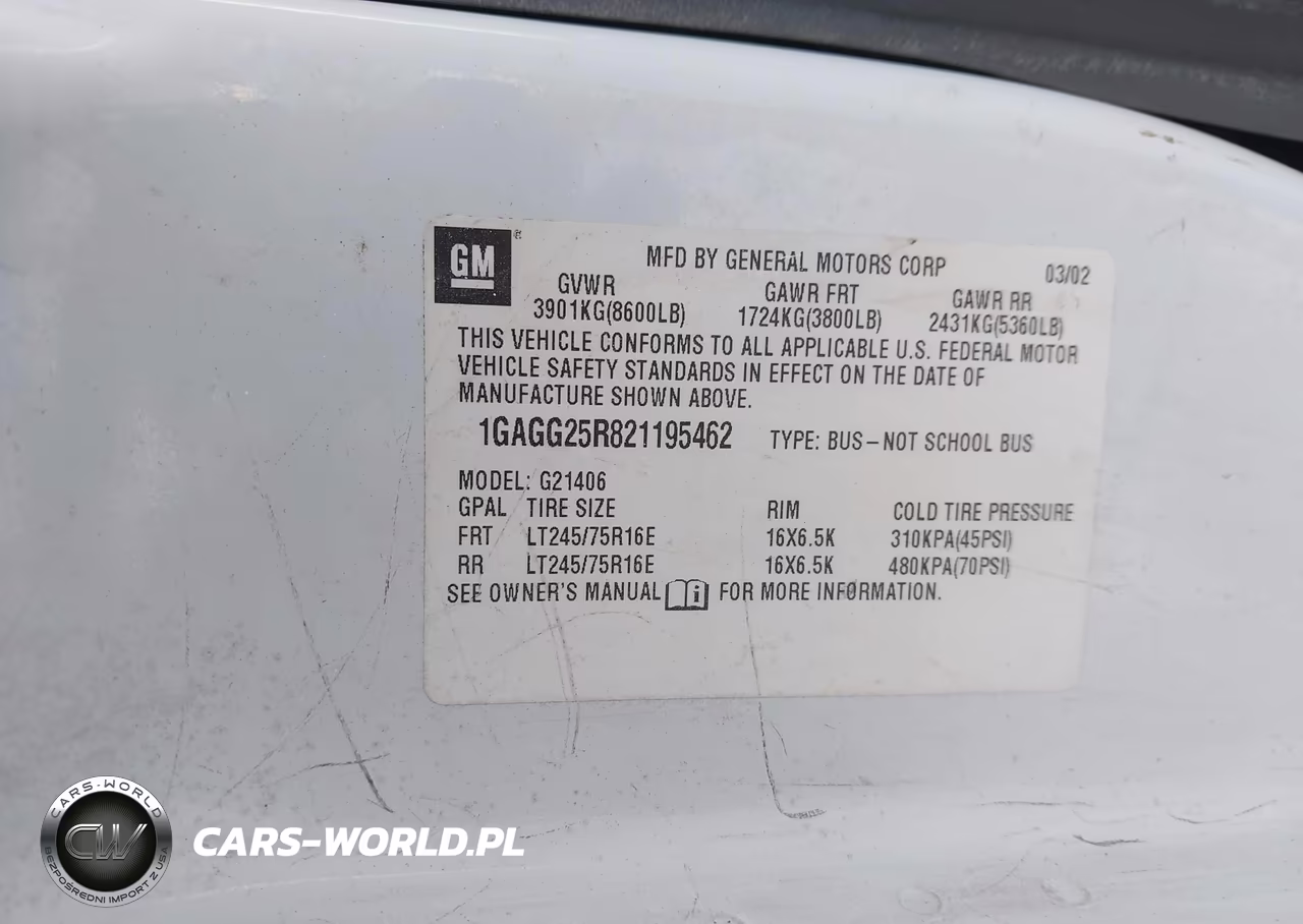 2002 Chevrolet Express Van VIN:1GAGG25R821195462 - 9
