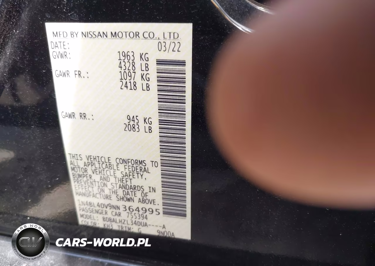 2022 Nissan Altima Sv Fwd VIN:1N4BL4DV9NN364995 - 9