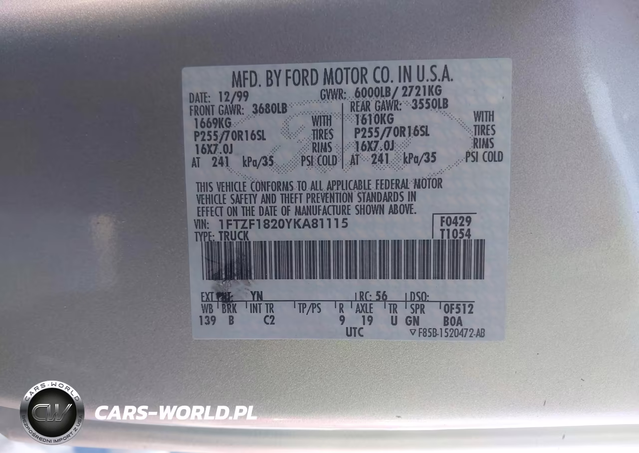 2000 Ford F-150 Work Series-Xl-Xlt VIN:1FTZF1820YKA81115 - 9