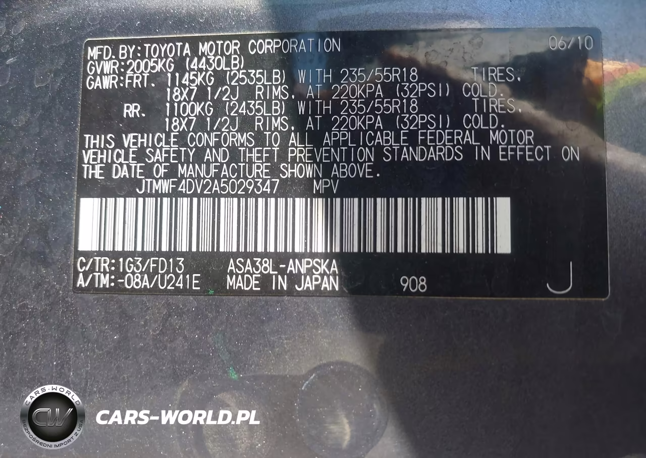 2010 Toyota Rav4 Sport VIN:JTMWF4DV2A5029347 - 9