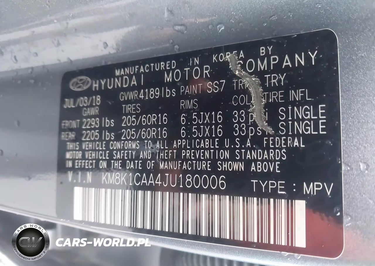2018 Hyundai Kona Se VIN:KM8K1CAA4JU180006 - 9