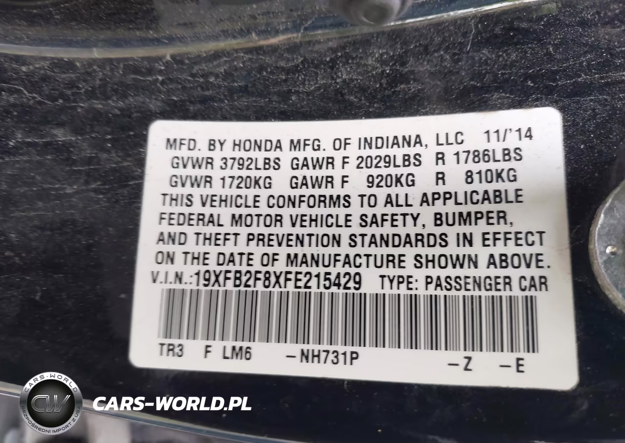 2015 Honda Civic Ex VIN:19XFB2F8XFE215429 - 9