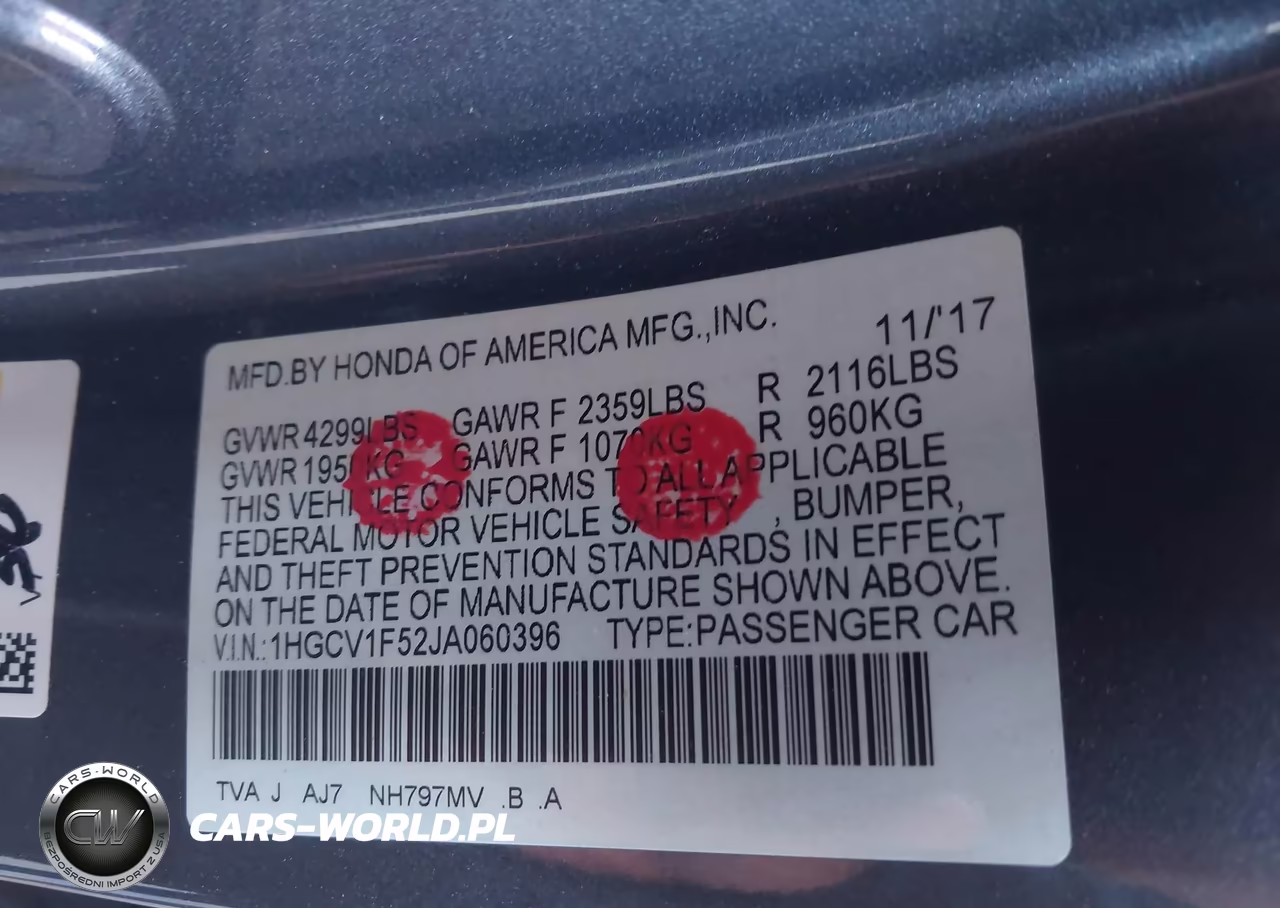 2018 Honda Accord Exl VIN:1HGCV1F52JA060396 - 9