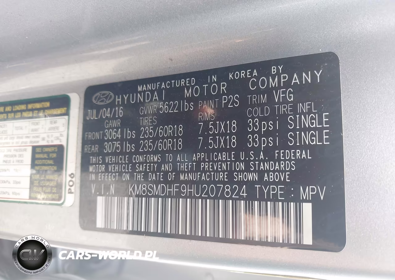 2017 Hyundai Santa Fe Se VIN:KM8SMDHF9HU207824 - 9