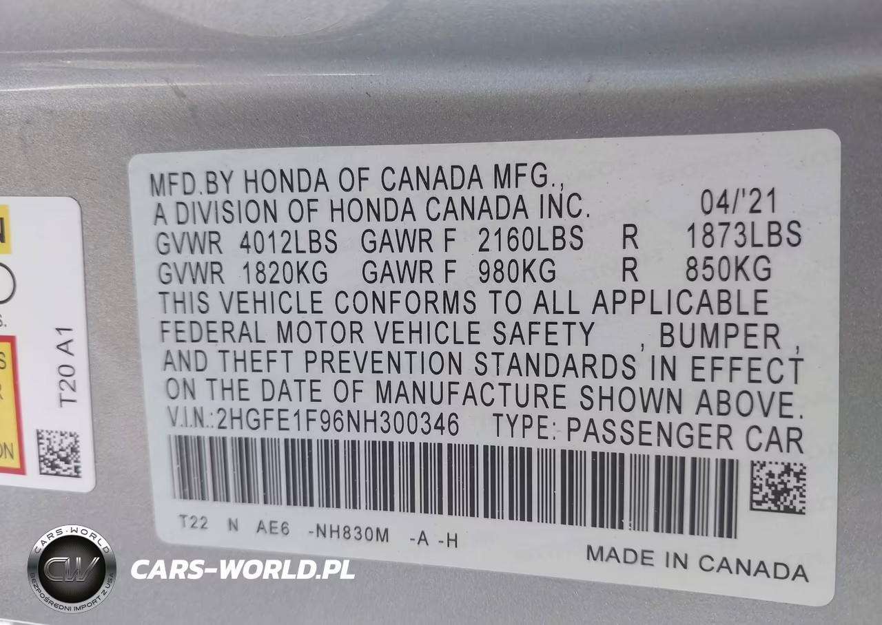 2022 Honda Civic Touring VIN:2HGFE1F96NH300346 - 9