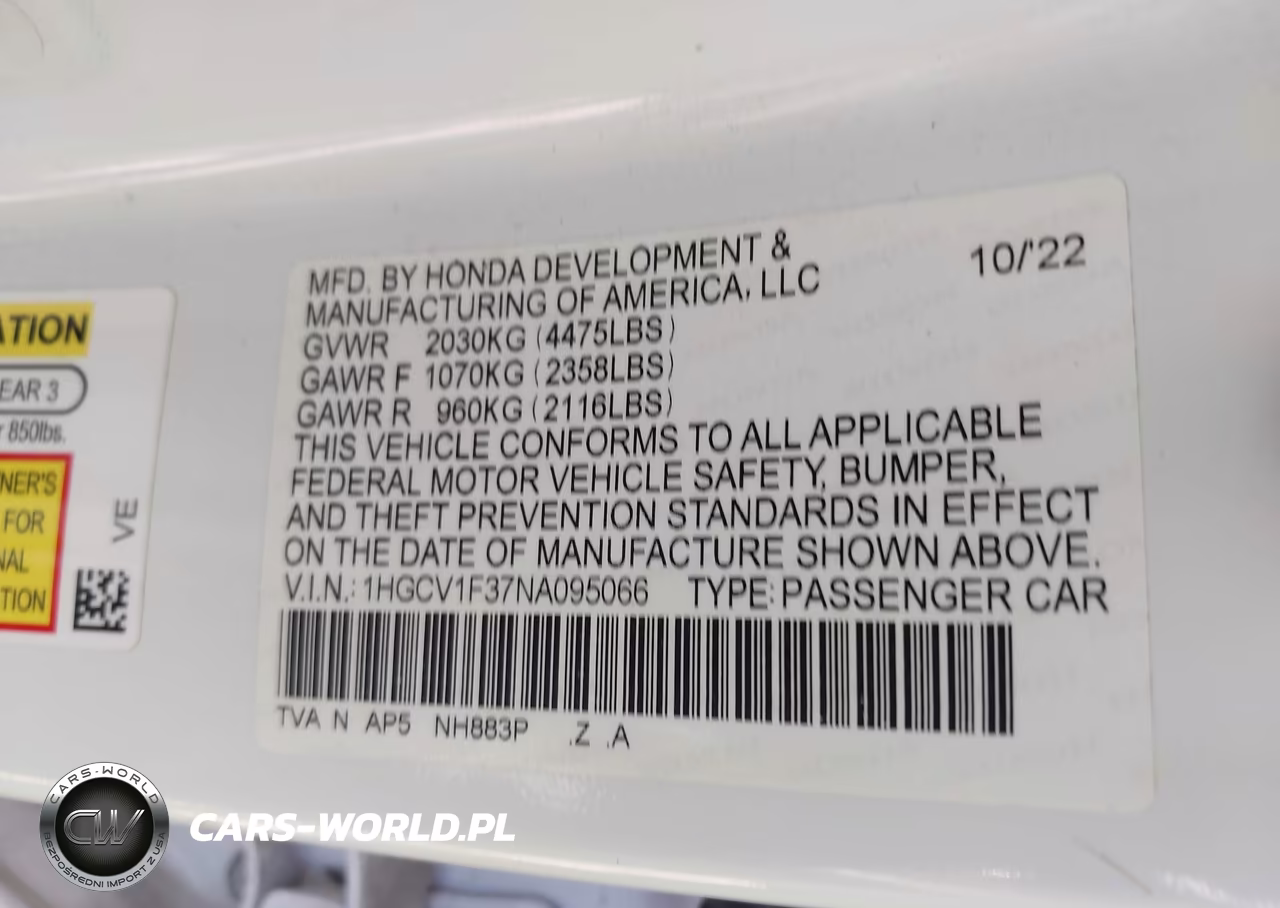 2022 Honda Accord Sport VIN:1HGCV1F37NA095066 - 9