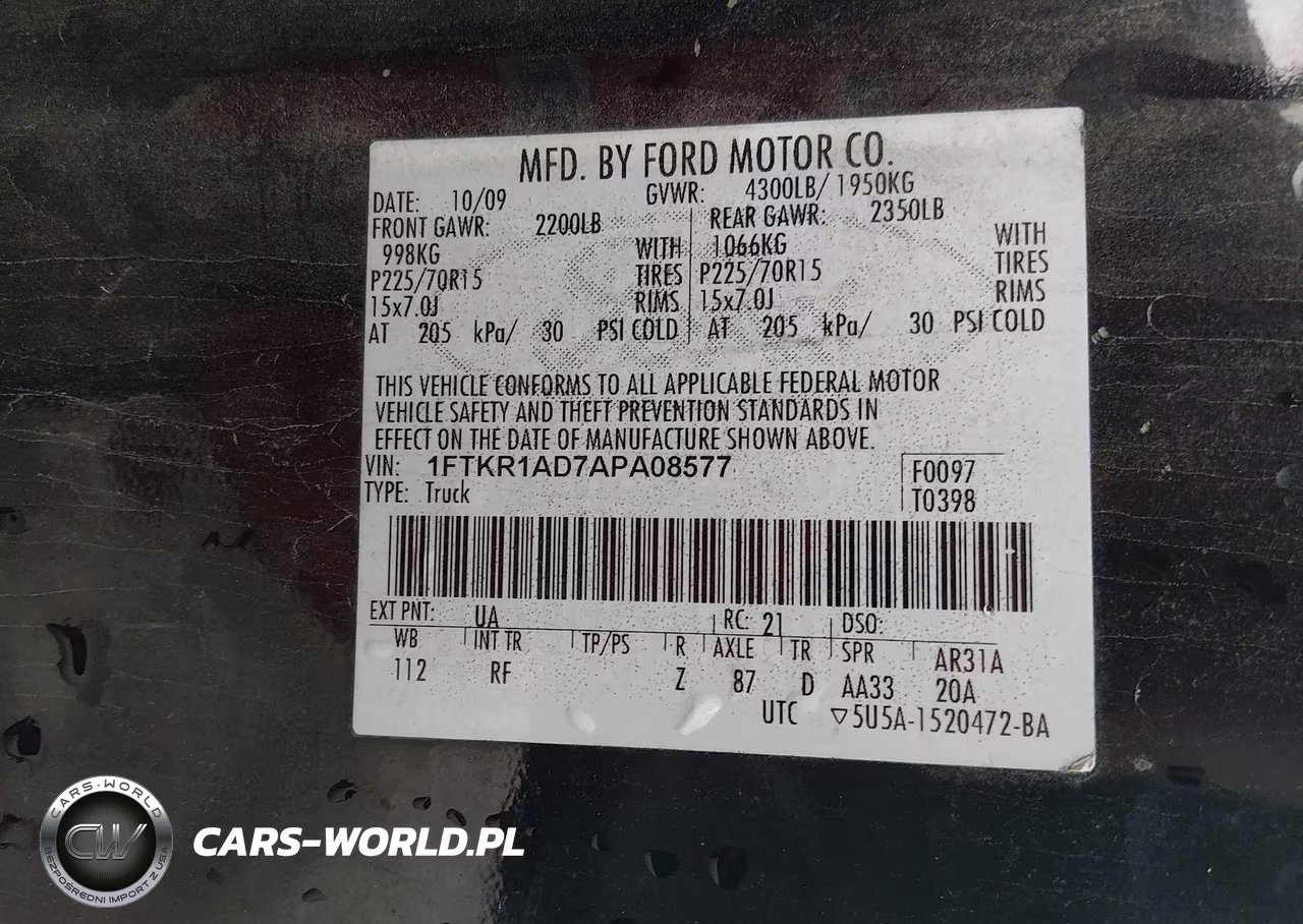 2010 Ford Ranger Xl-Xlt VIN:1FTKR1AD7APA08577 - 9