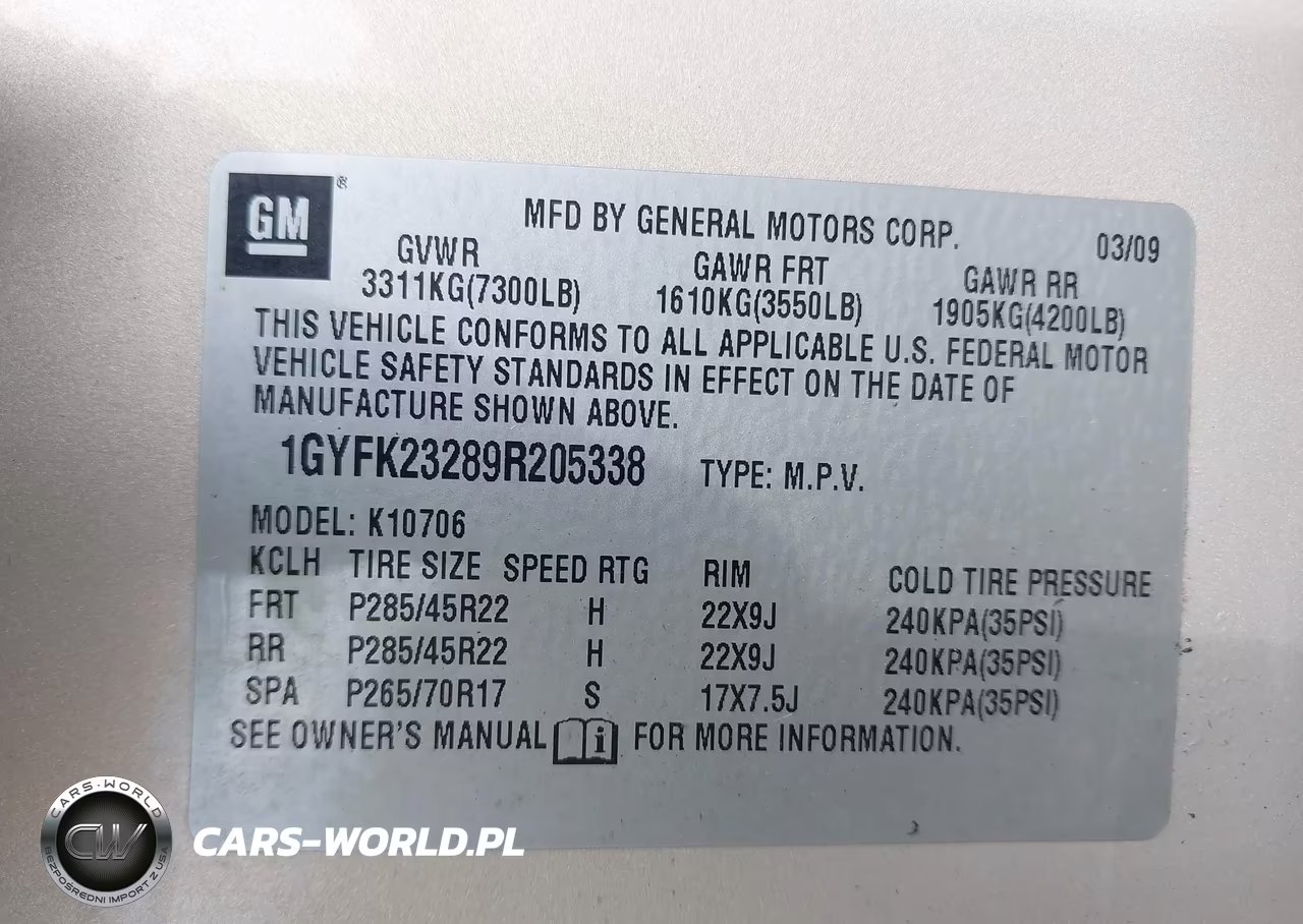 2009 Cadillac Escalade Standard VIN:1GYFK23289R205338 - 9