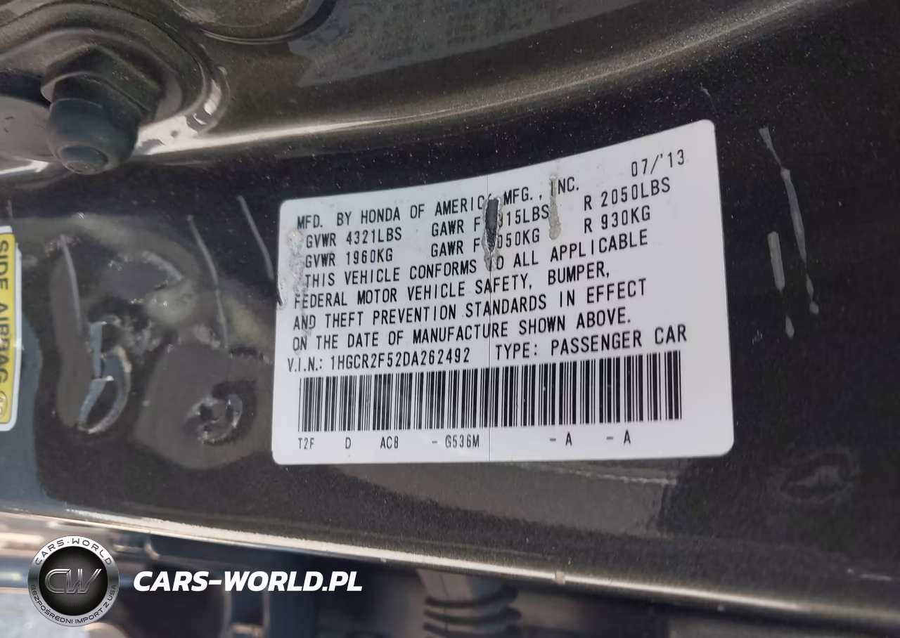2013 Honda Accord Sport VIN:1HGCR2F52DA262492 - 9