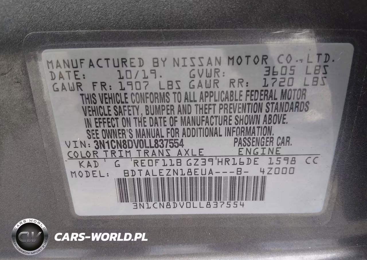 2020 Nissan Versa S Xtronic Cvt VIN:3N1CN8DV0LL837554 - 9