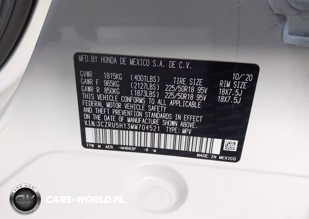 2021 Honda Hr-V 2Wd Sport VIN:3CZRU5H13MM704521 - 9
