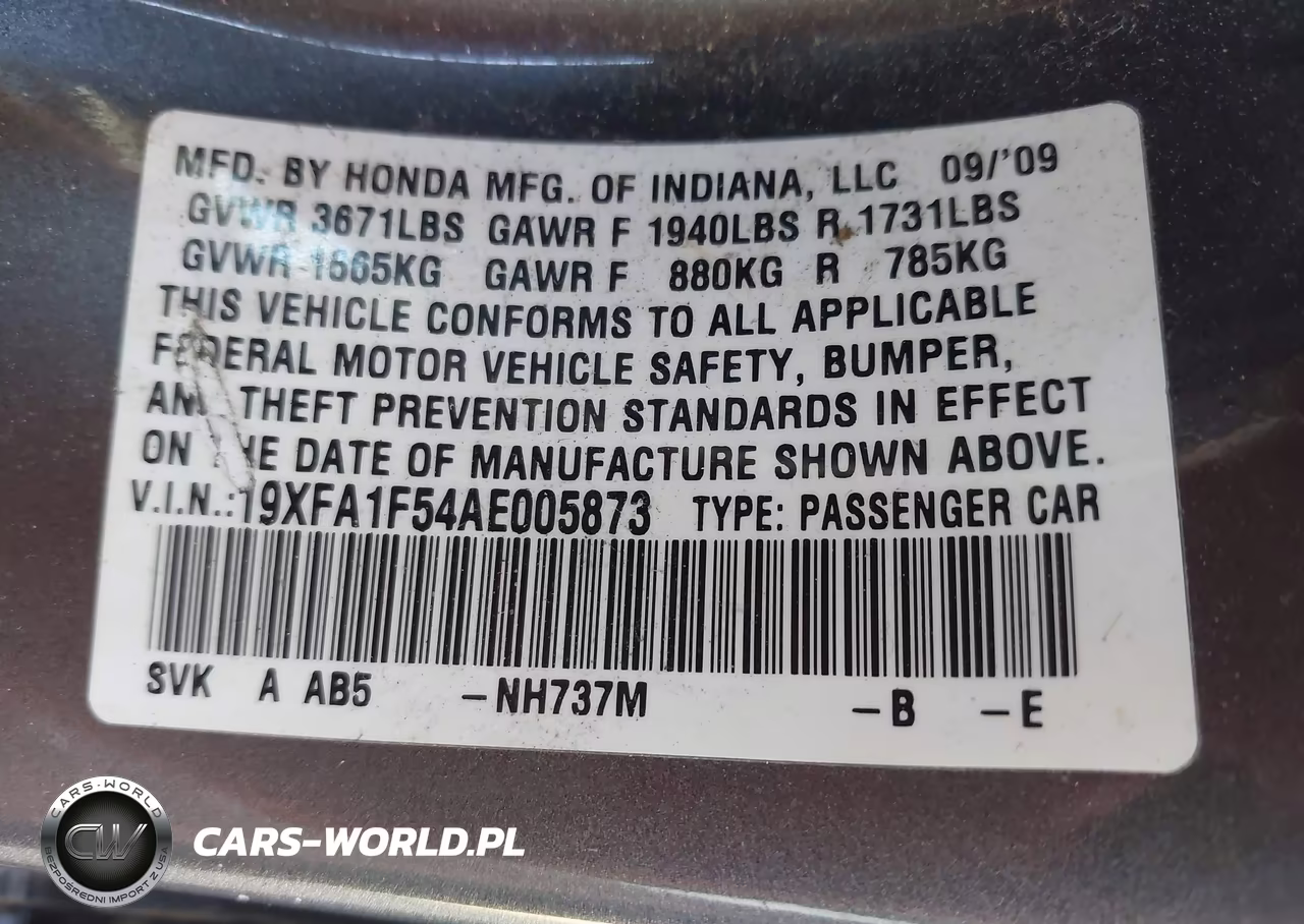 2010 Honda Civic Lx VIN:19XFA1F54AE005873 - 9