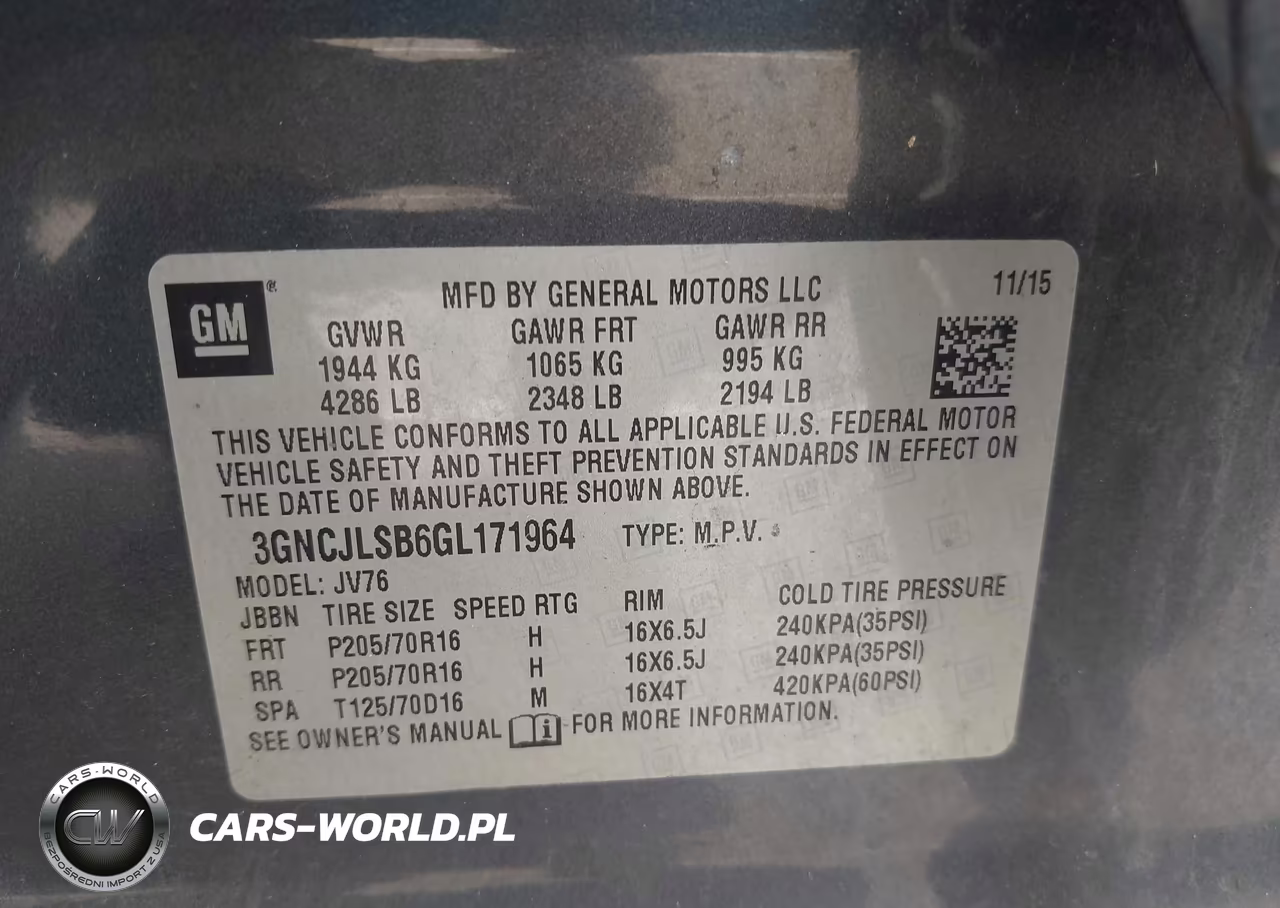 2016 Chevrolet Trax Lt VIN:3GNCJLSB6GL171964 - 9