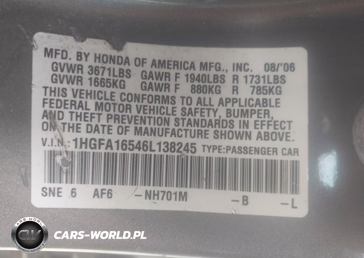 2006 Honda Civic Lx VIN:1HGFA16546L138245 - 9