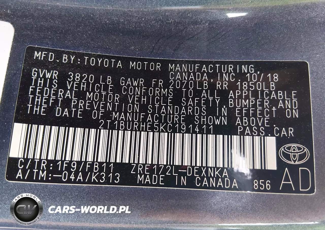 2019 Toyota Corolla Le VIN:2T1BURHE5KC191411 - 9