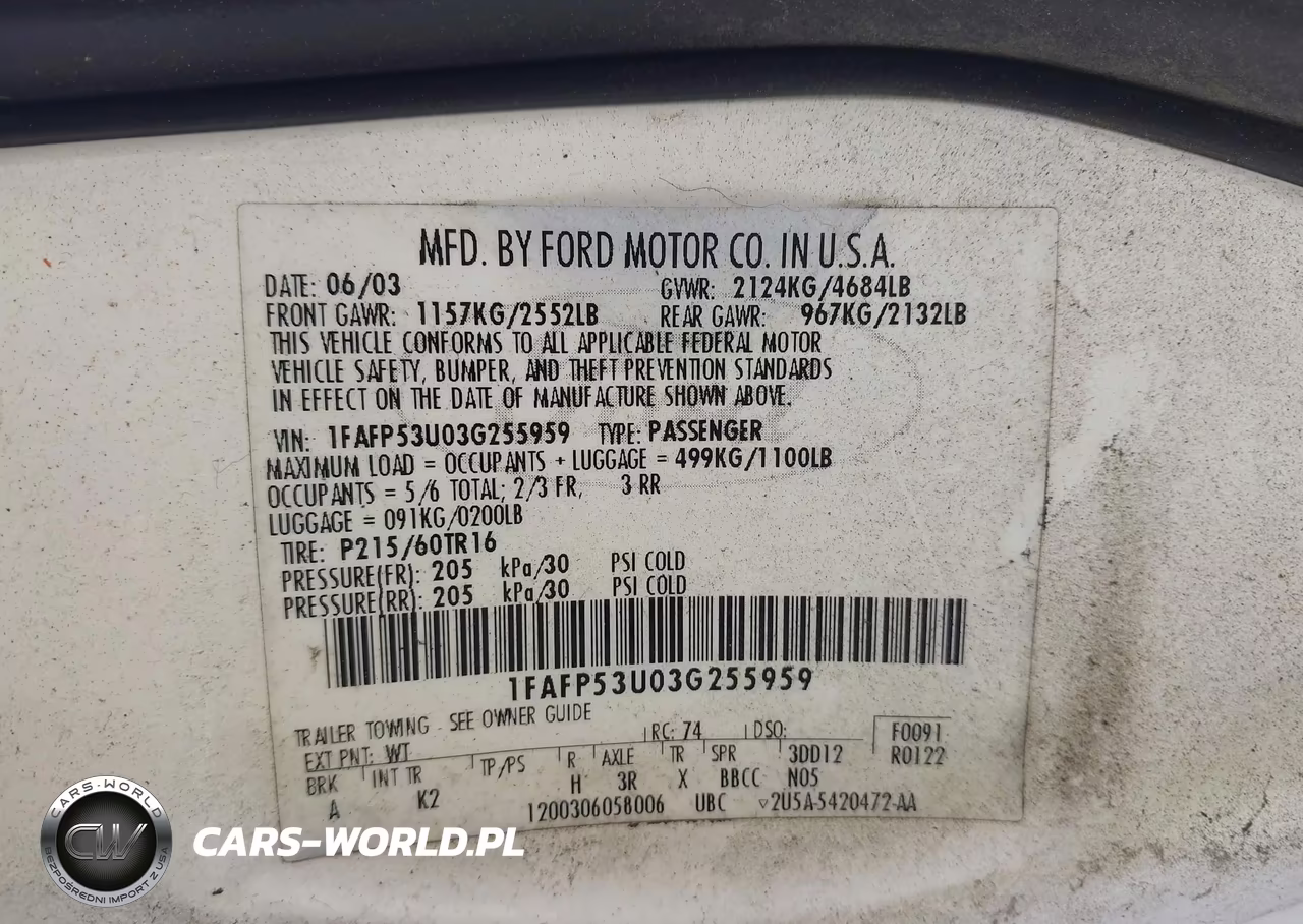2003 Ford Taurus Se VIN:1FAFP53U03G255959 - 9