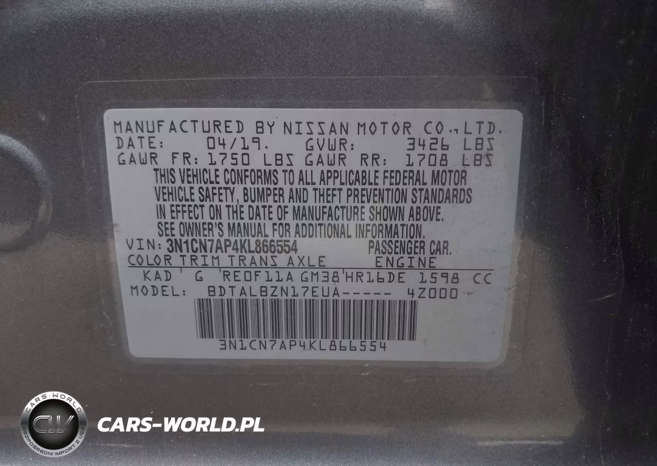 2019 Nissan Versa 1.6 Sv VIN:3N1CN7AP4KL866554 - 9