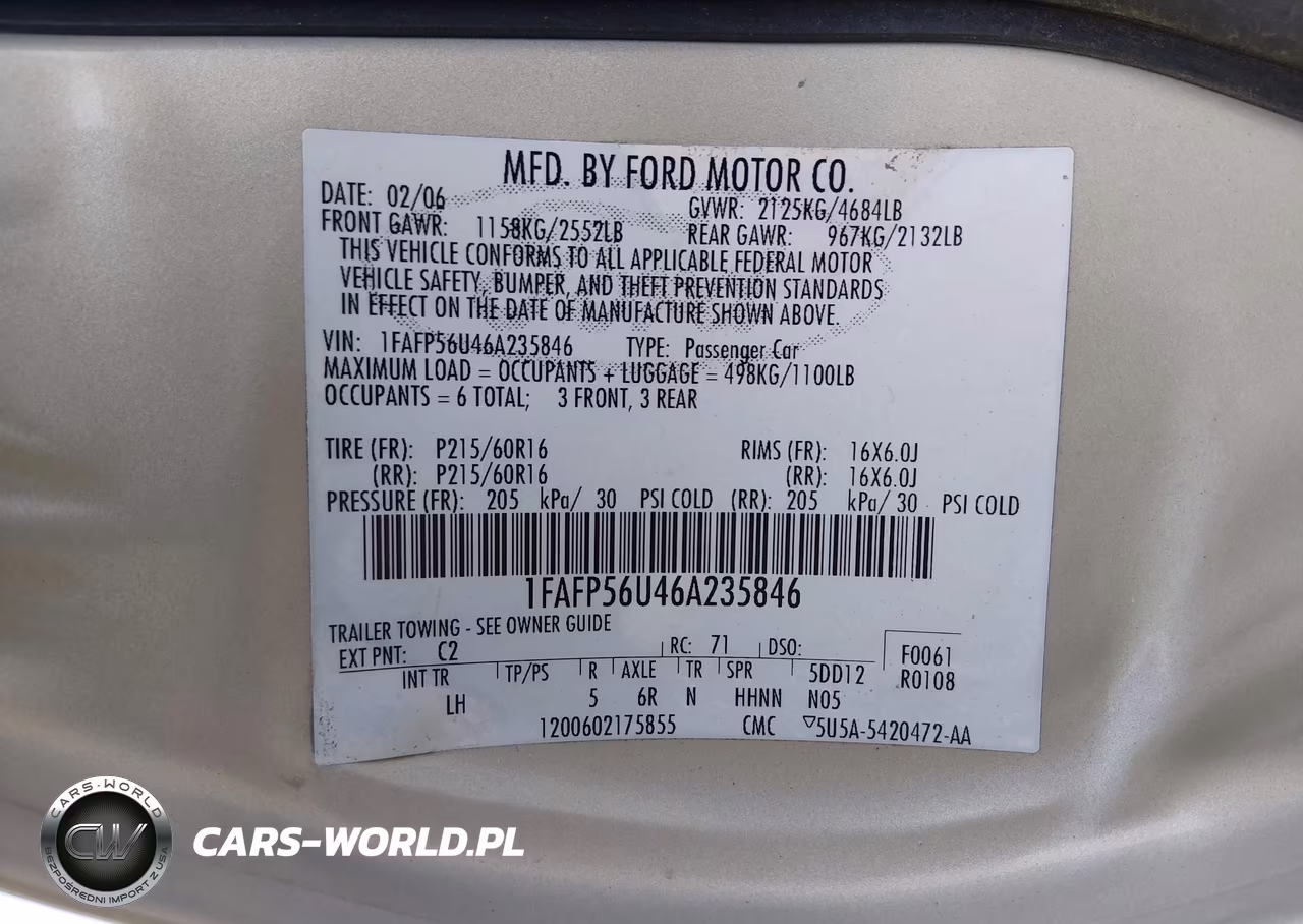 2006 Ford Taurus Sel VIN:1FAFP56U46A235846 - 9