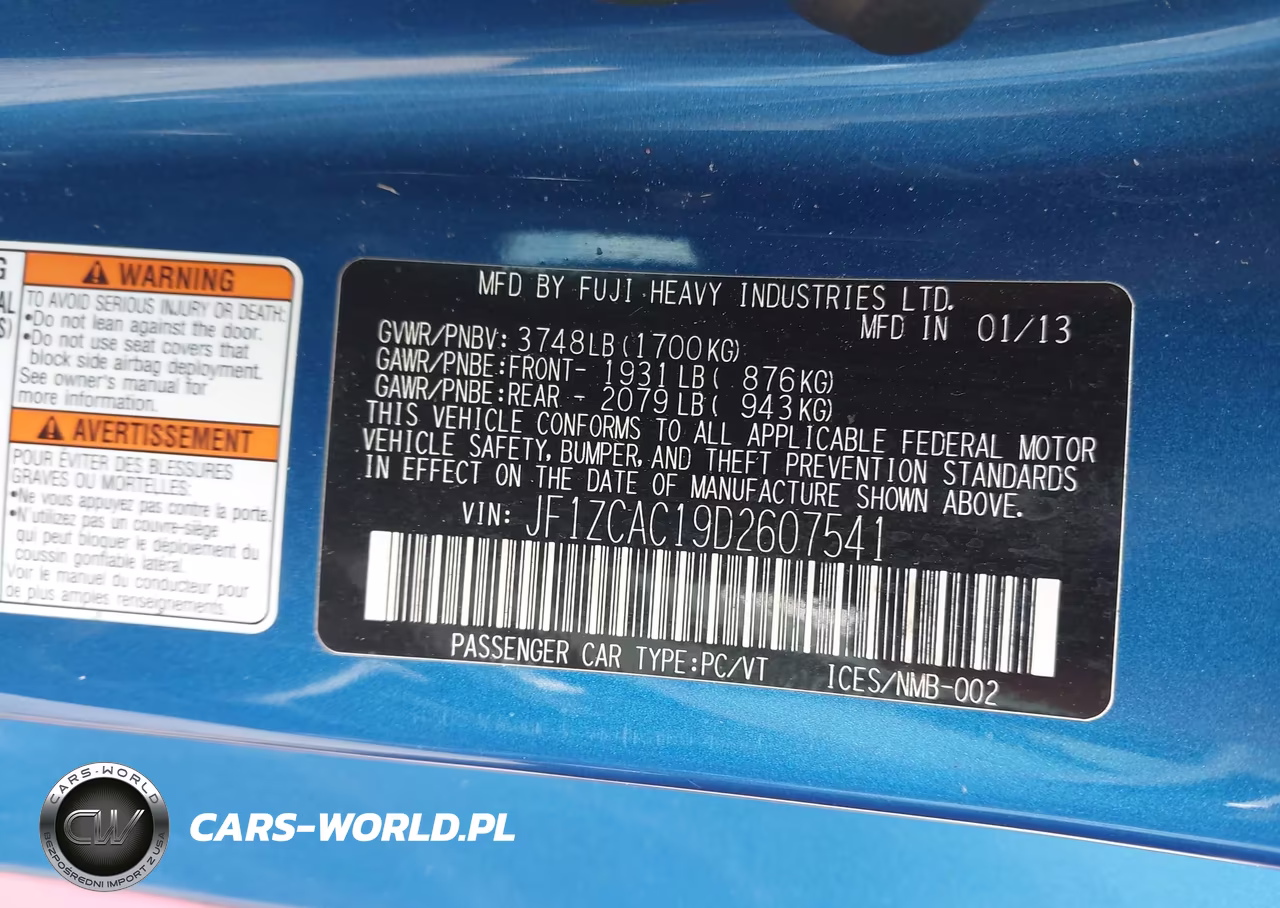 2013 Subaru Brz Limited VIN:JF1ZCAC19D2607541 - 9