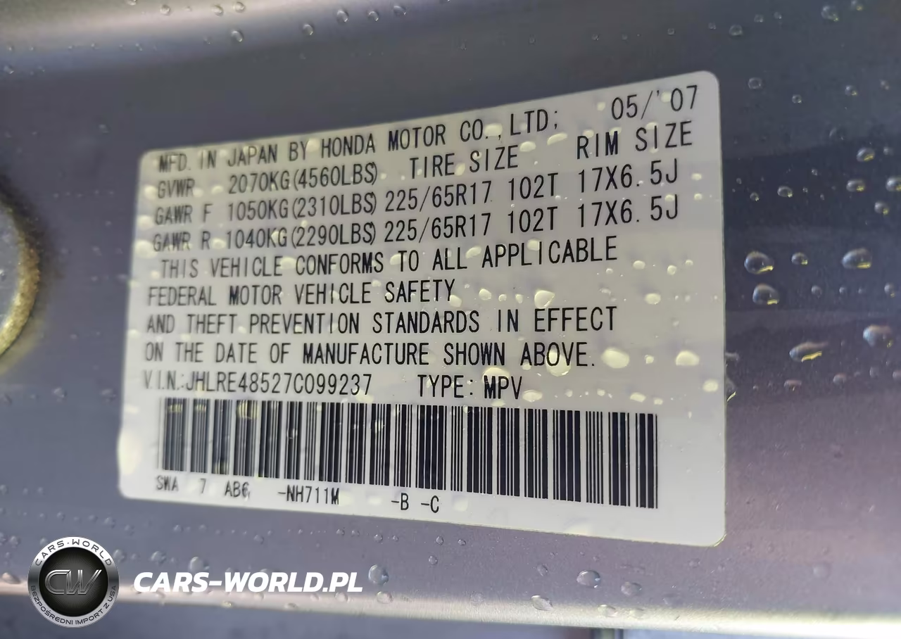 2007 Honda Cr-V Ex VIN:JHLRE48527C099237 - 9