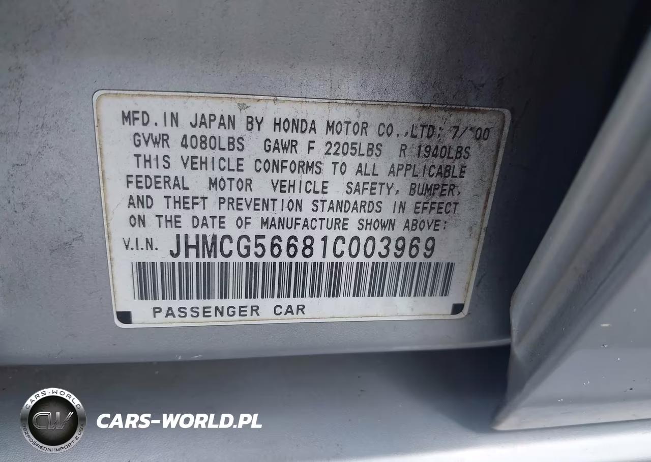 2001 Honda Accord 2.3 Ex VIN:JHMCG56681C003969 - 9