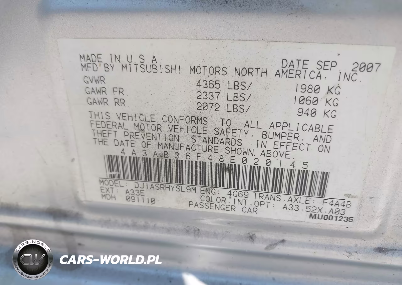 MITSUBISHI GALANT ES VIN:4A3AB36F48E020145 - 9