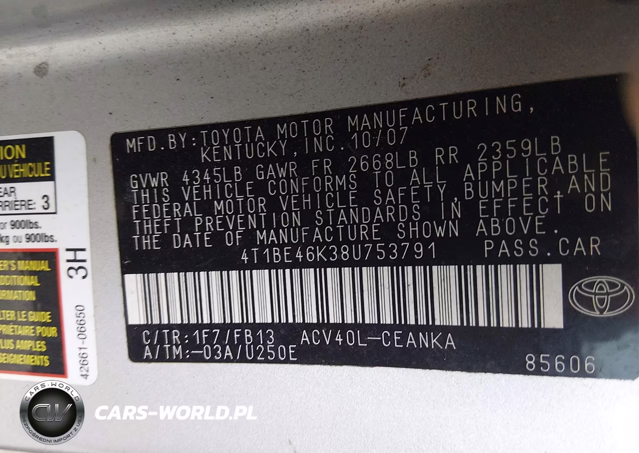 2008 Toyota Camry Le VIN:4T1BE46K38U753791 - 9